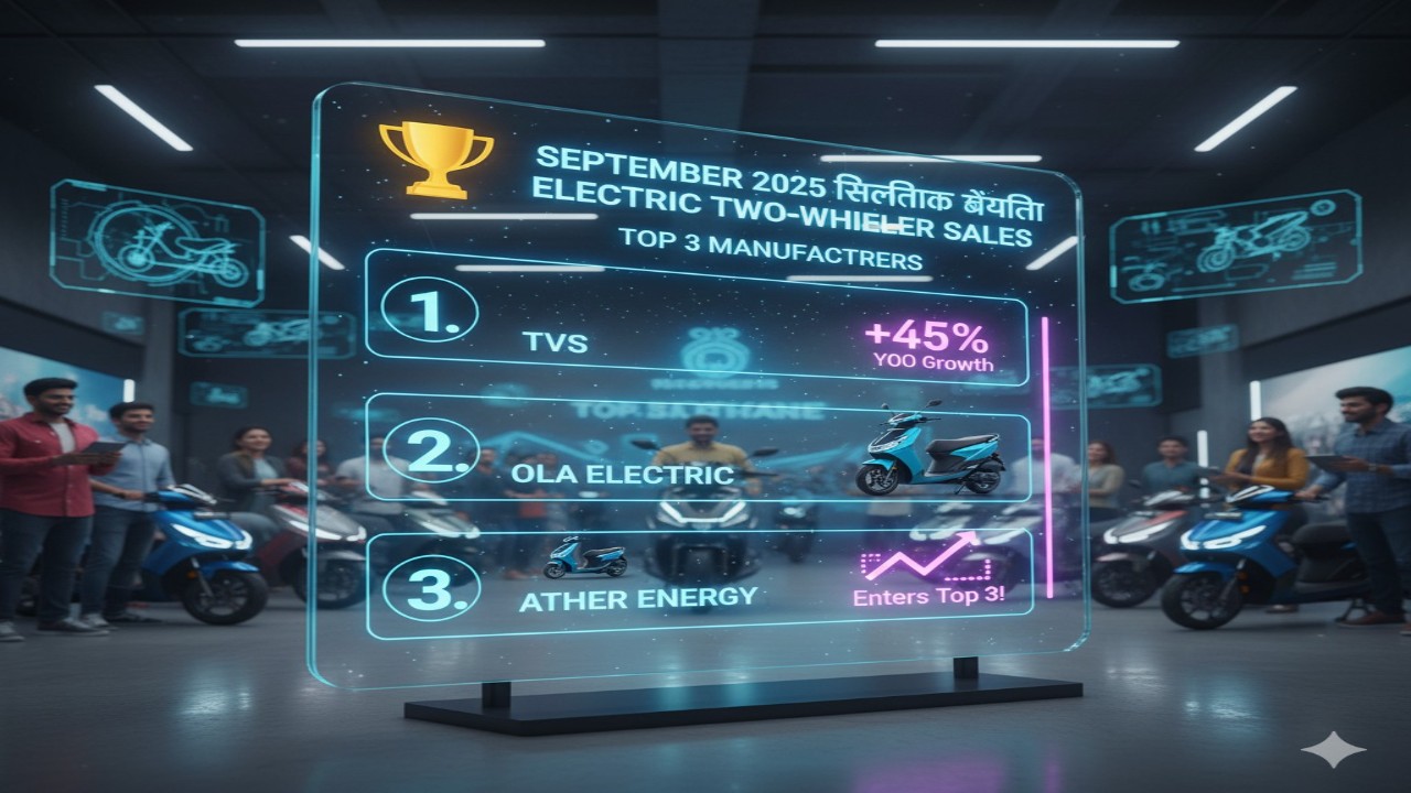 सितंबर 2025 में इलेक्ट्रिक टू-व्हीलर की बिक्री: TVS ने मारी बाजी, Ather ने टॉप-3 में ली एंट्री!