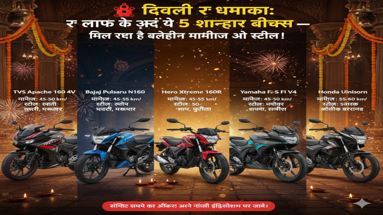 🚨 दिवाली धमाका: ₹2 लाख के अंदर खरीदें ये 5 शानदार बाइक्स — मिल रहा है बेहतरीन माइलेज और स्टाइल!