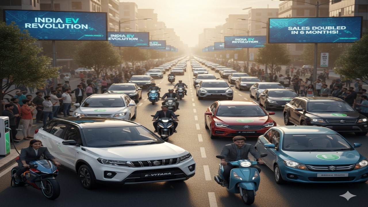 भारत में EV बूम: 6 महीने में दोगुनी बिकी इलेक्ट्रिक कारें, इलेक्ट्रिक बाइक भी मार्केट पर छाईं!