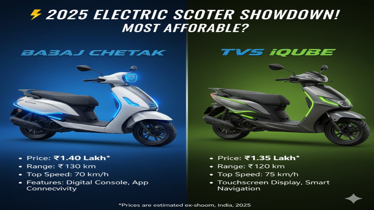 ⚡ बजाज चेतक vs टीवीएस आईक्यूब: 2025 का सबसे किफायती इलेक्ट्रिक स्कूटर कौन?