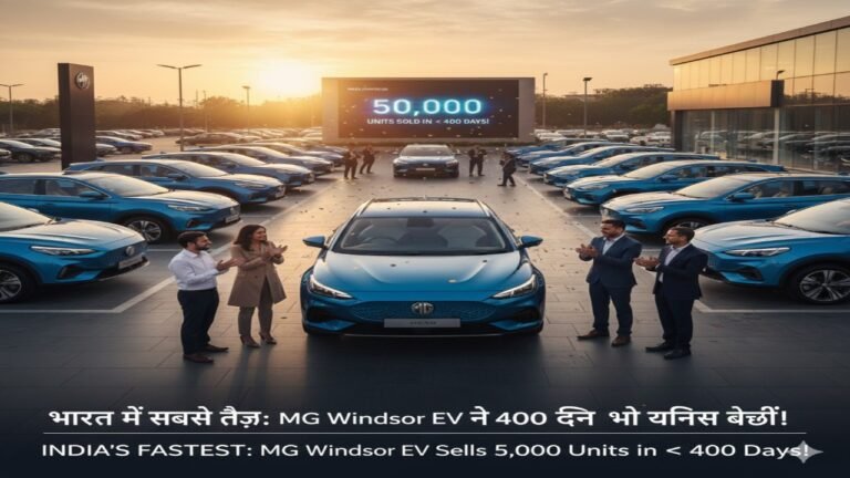 “भारत में सबसे तेज़: MG Windsor EV ने 400 दिन से भी कम में 50,000 यूनिट्स बेचीं!”