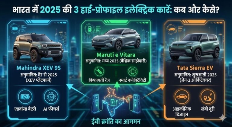 2025 में भारत में कब और कैसे आएँगे ये 3 हाई-प्रोफाइल इलेक्ट्रिक कारें? – Mahindra XEV 9S, Maruti e Vitara और Tata Sierra EV पूरी जानकारी!