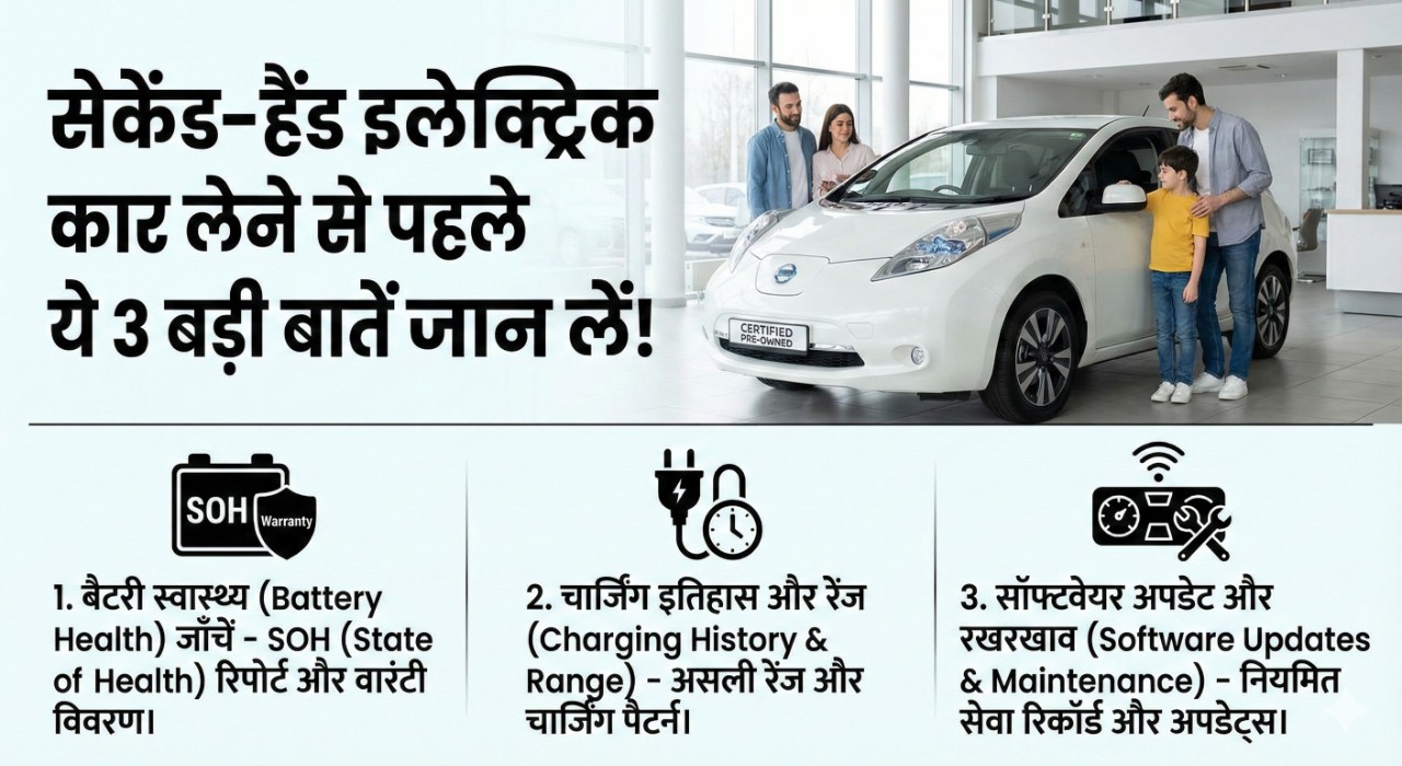 सेकेंड-हैंड इलेक्ट्रिक कार लेने से पहले ये 3 बड़ी बातें जान लें!”