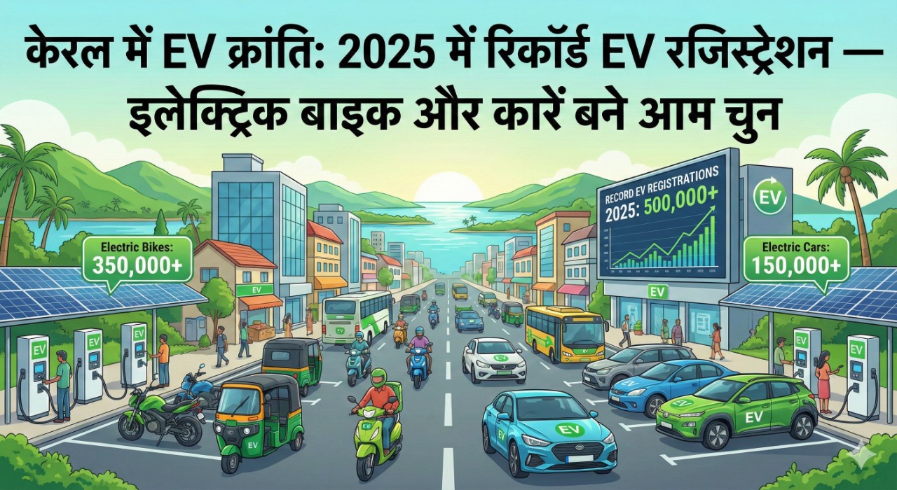 केरल में EV क्रांति: 2025 में रिकॉर्ड EV रजिस्ट्रेशन — इलेक्ट्रिक बाइक और कारें बने आम चुन