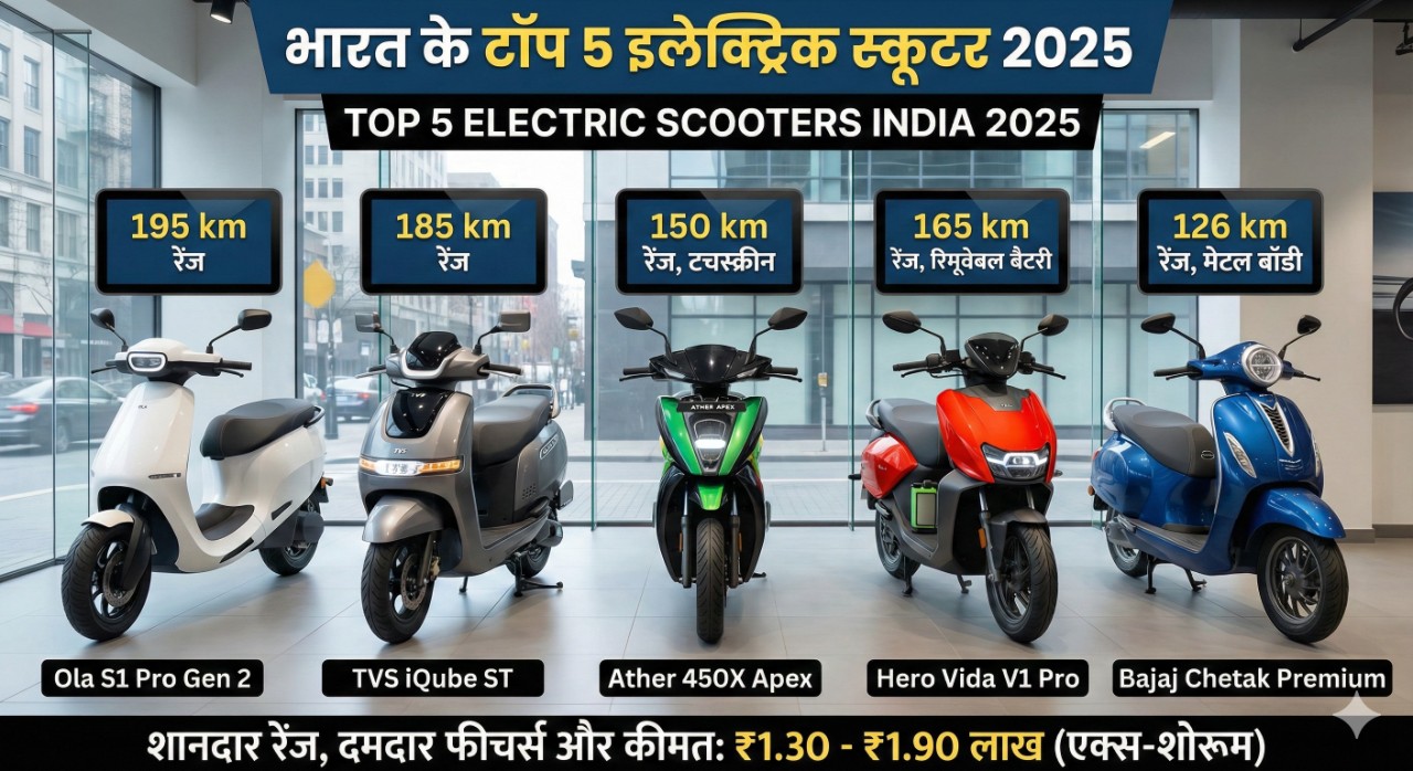 🔋 Top 5 Best Electric Scooters in India 2025 – शानदार रेंज, दमदार फीचर्स और कीमत! 🚀