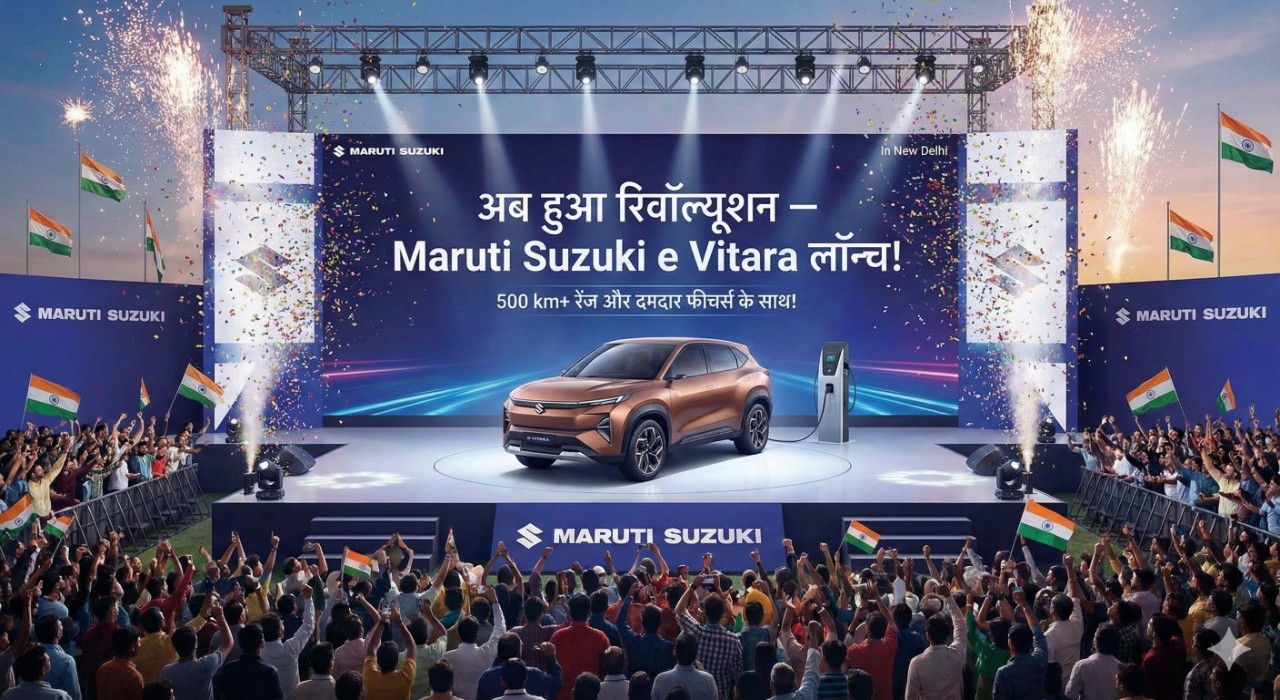 “अब हुआ रिवॉल्यूशन — भारत में Maruti Suzuki e Vitara लॉन्च, 500 km+ रेंज और दमदार फीचर्स के साथ!”