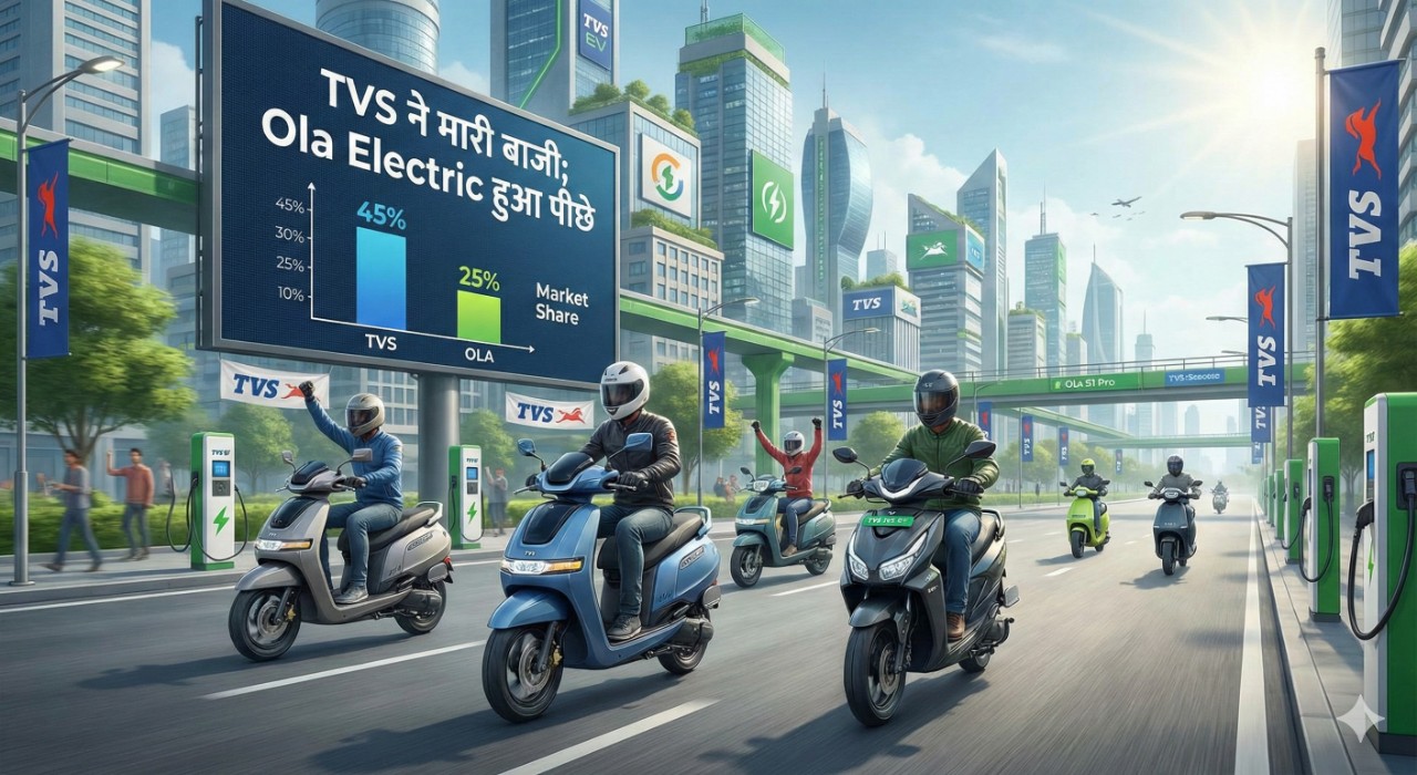 TVS ने मारी बाजी; Ola Electric हुआ पीछे — 2025 में EV स्कूटर की बाज़ार की तस्वीर